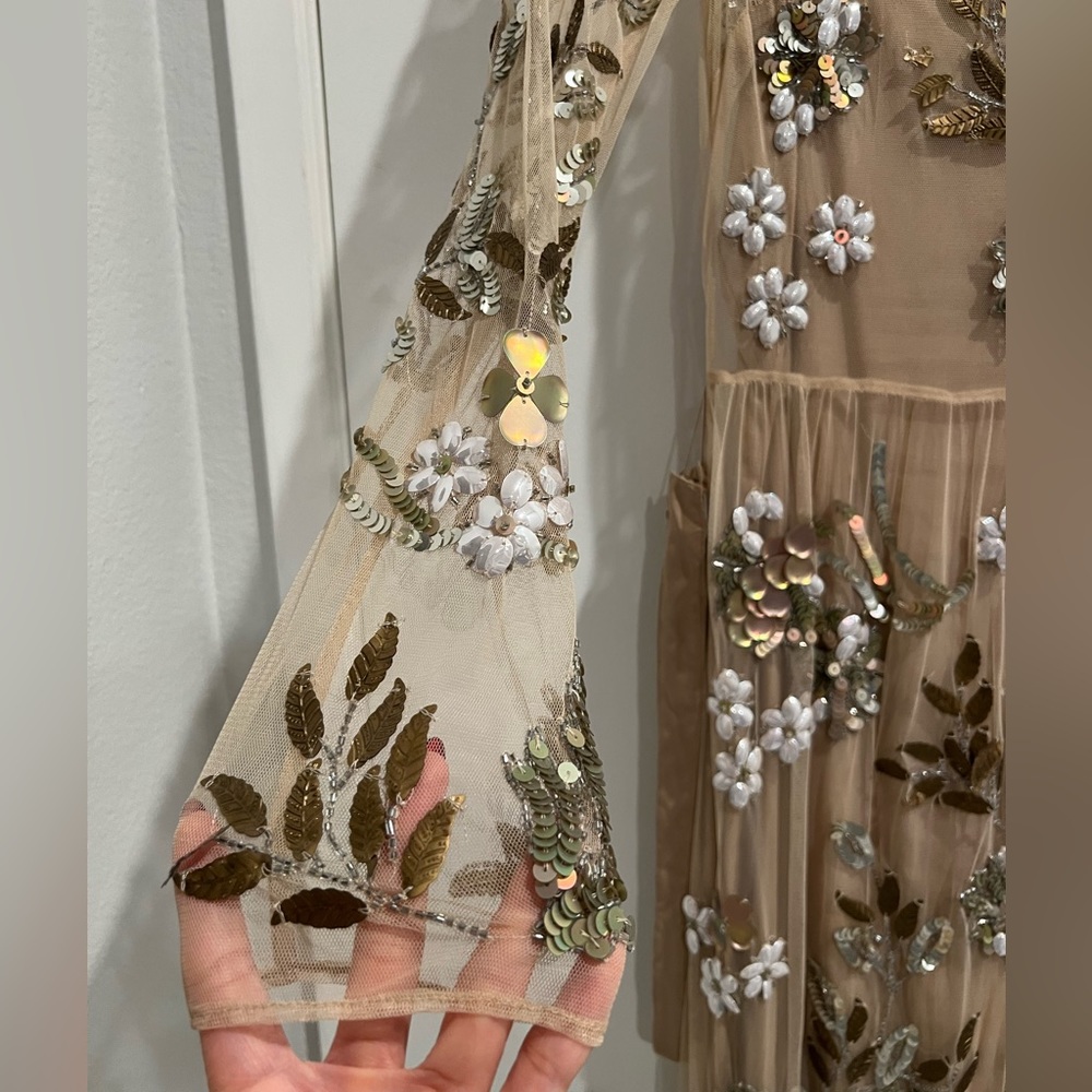 TOPSHOP Embellished Illusion Beige Tan Gown - Picture 10 of 14